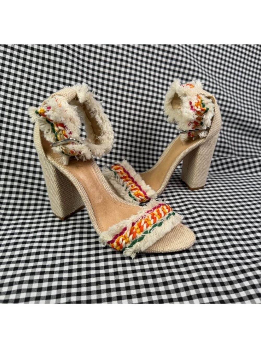 Schutz Zoola Fringe Ankle Strap Block Heel Sandals Womens 8 Boho Anthropologie